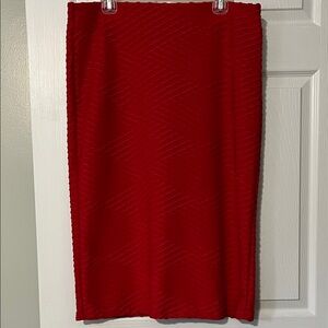 Red Textured Pencil Skirt